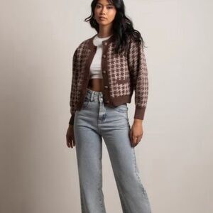 Lush Brown Houndstooth Cardigan